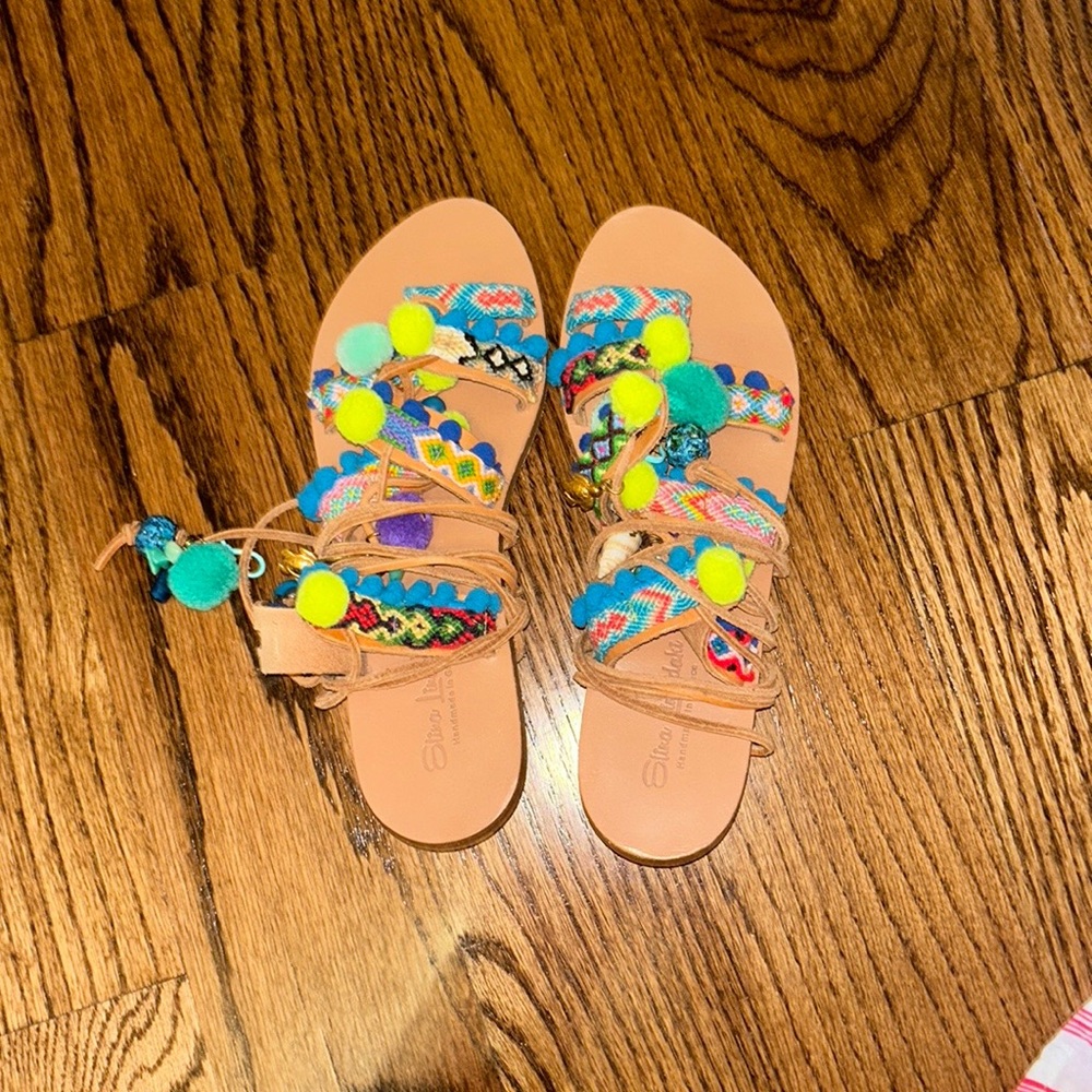 Elina Linardaki Penny Lane Wrap Pom Pom Sandals